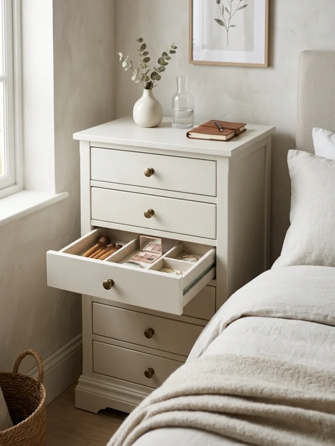 Storage becomes even more important when you don't have a separate dressing area.
