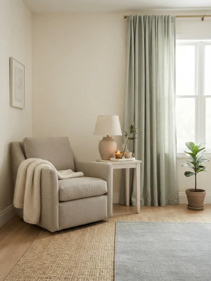 Instead, choose one dominant neutral and introduce slightly different shades through bedding, curtains, rugs, furniture, and accessories.