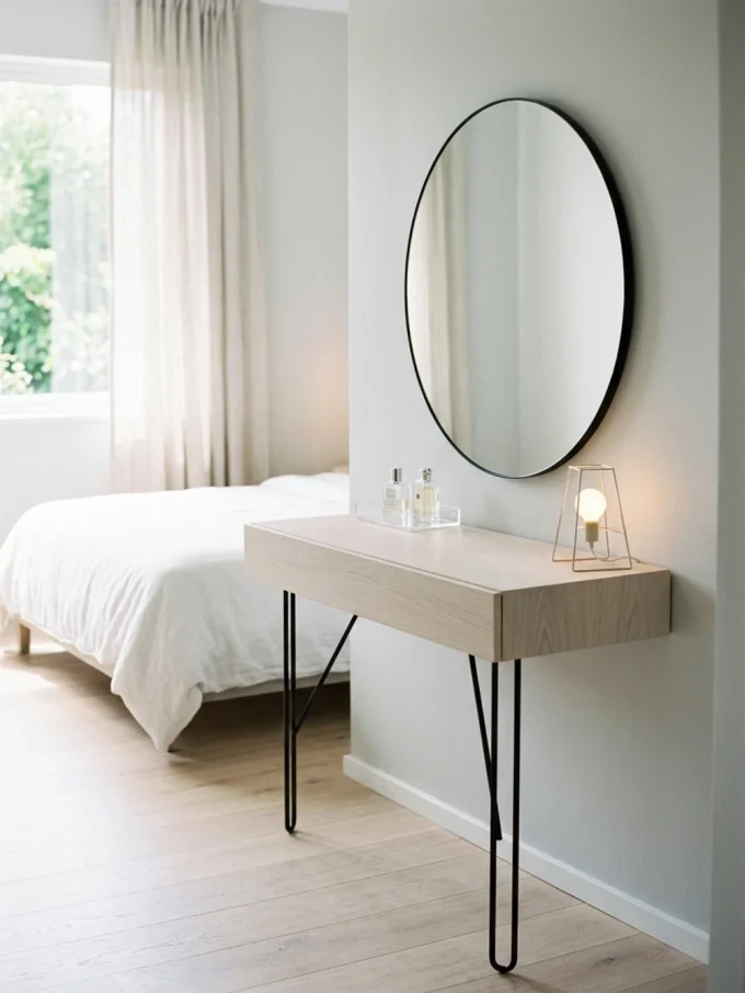 Bedside vanity layout with the bedside vanity visually light.