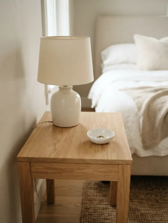Bedroom with think collected rather than cluttered and every item.