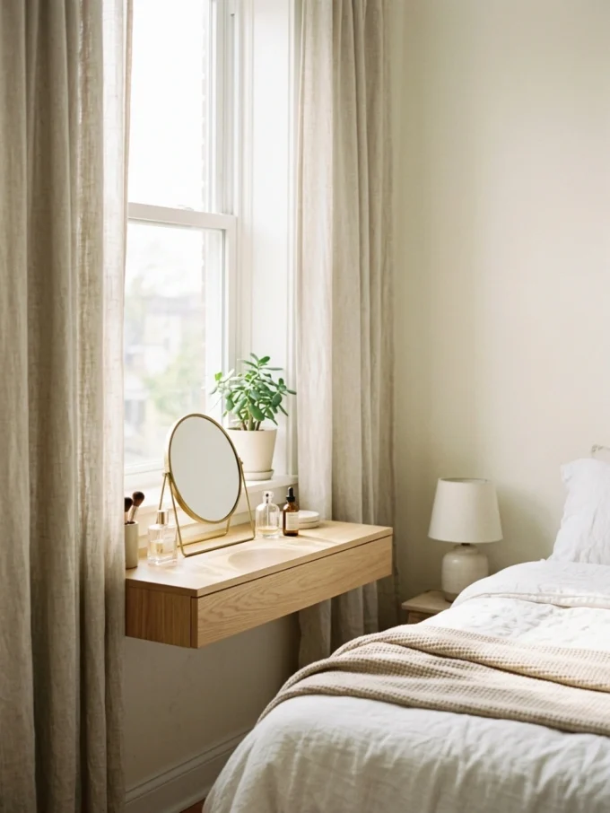 The vanity near a window featuring natural light.
